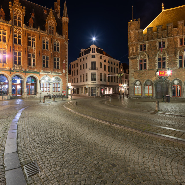 "Bruges Town Square at NIght" stock image