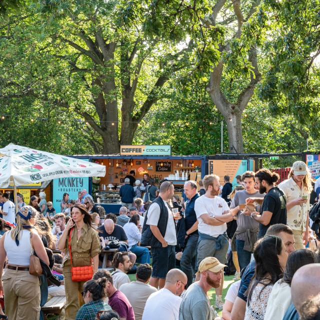 "Crowds in a hospitality area at the Edinburgh Fringe Festival, Edinburgh, Scotland" stock image