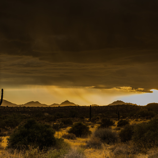 "Stormy Sunset over McDowell Mountains, Arizona" stock image