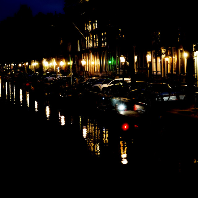 "amsterdam canal at night" by Amit Mendelsohn - $48.79 "amsterdam canal at night" stock image