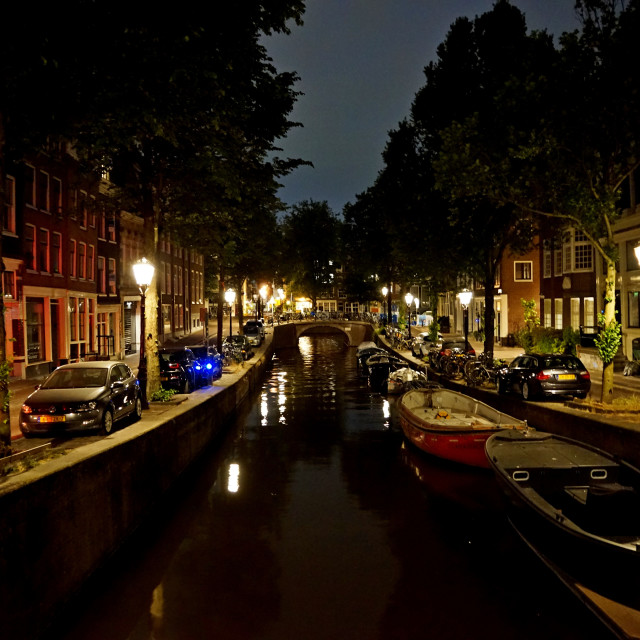 "amsterdam canal at night" by Amit Mendelsohn - $48.79 "amsterdam canal at night" stock image