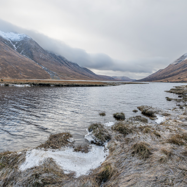 "The meeting point of River Etive and the Loch Etive in the Highlands, Scotland" stock image