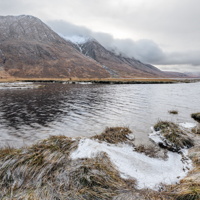 "The meeting point of River Etive and the Loch Etive in the Highlands, Scotland" stock image