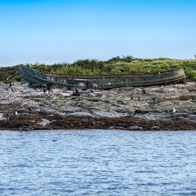 "Abandoned Boat on the Farne Islands, Northumberland, England" stock image