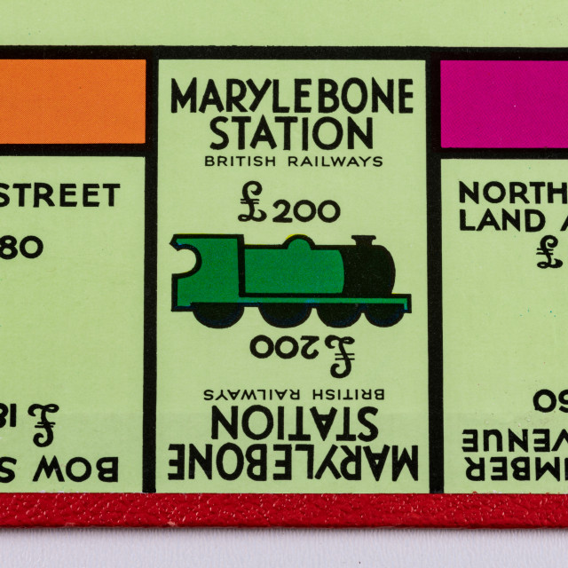 "The Marylebone Station square on a UK Monopoly Board" stock image