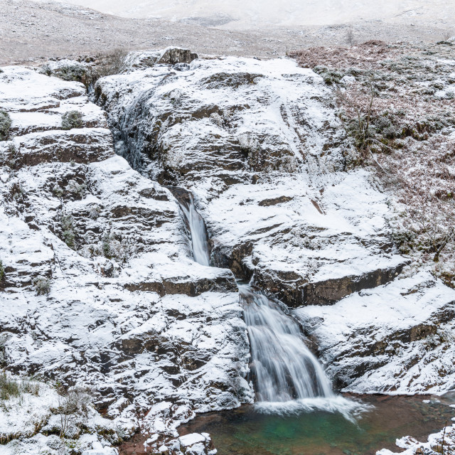 "Glencoe Waterfall at the meeting of three Waters, Glen Coe, Highlands, Scotland" stock image