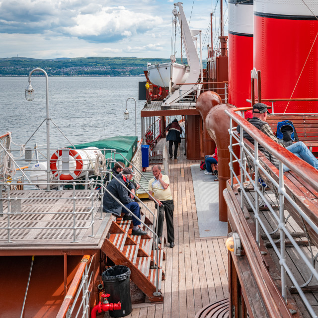 "Passengers and crew on the Paddle Steamer Waverley" stock image