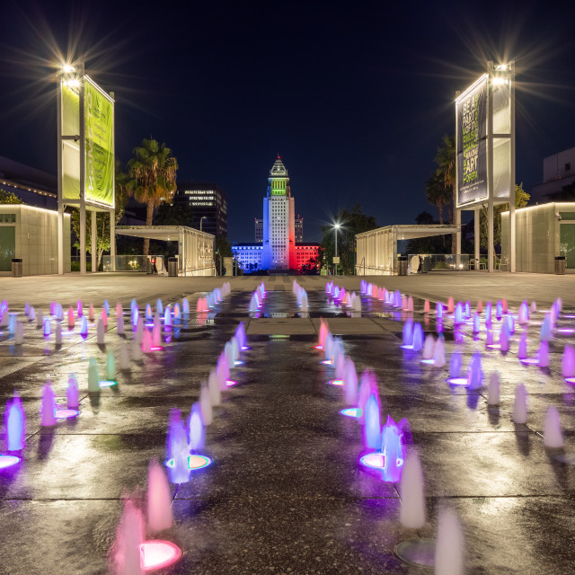 "LA City Hall from Music Center" stock image