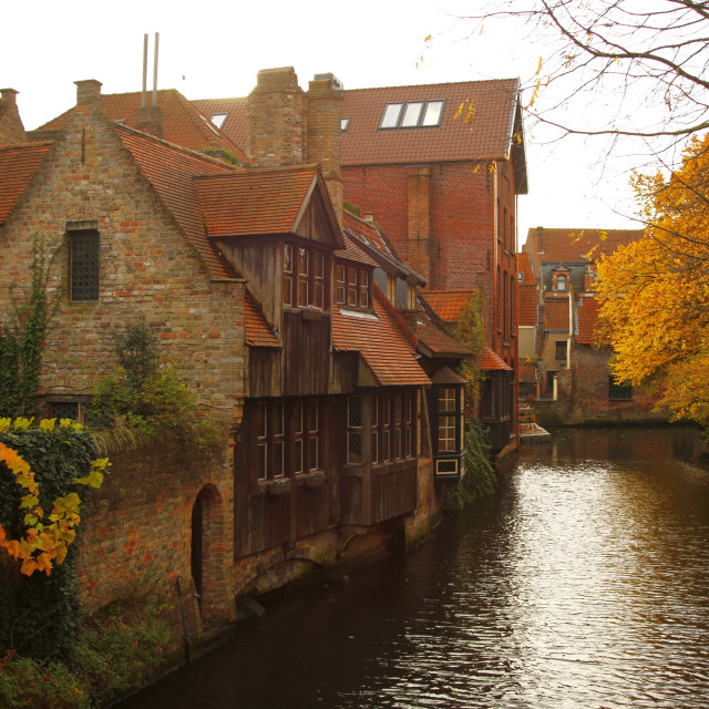 "Canalside buildings in Bruges." stock image