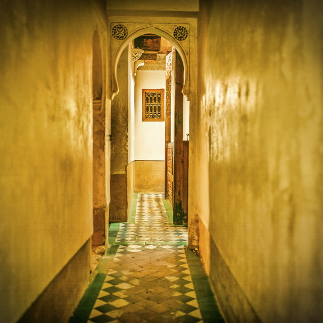 "BEN YOUSSEF MADRASA HALLWAY" stock image