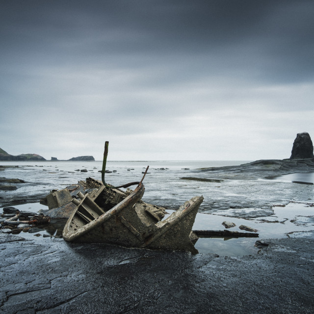 "Wreck of the Admiral von Trump at Saltwick Bay, North Yorkshire" stock image