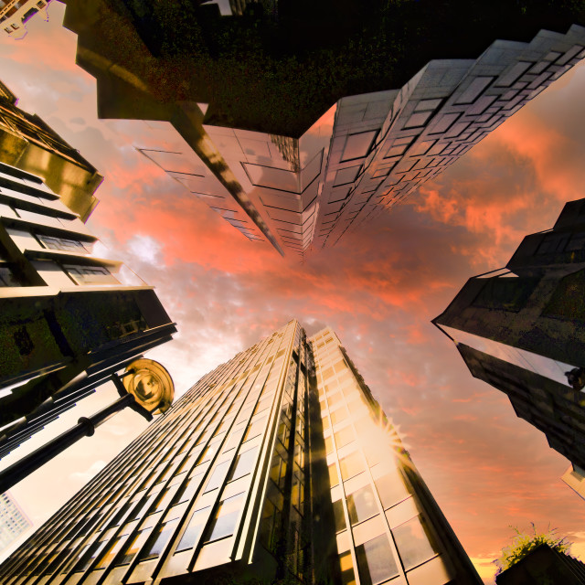 "SUNSET SKYSCRAPERS" stock image