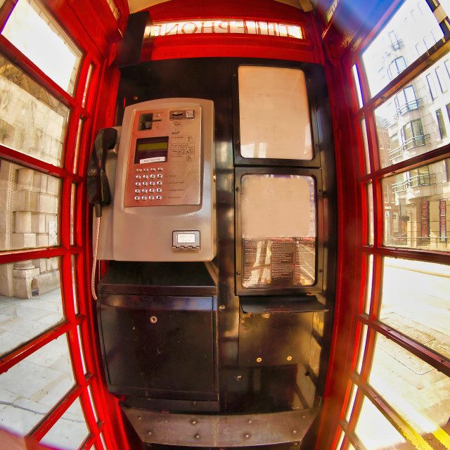 "INSIDE A RED PHONE BOX" stock image