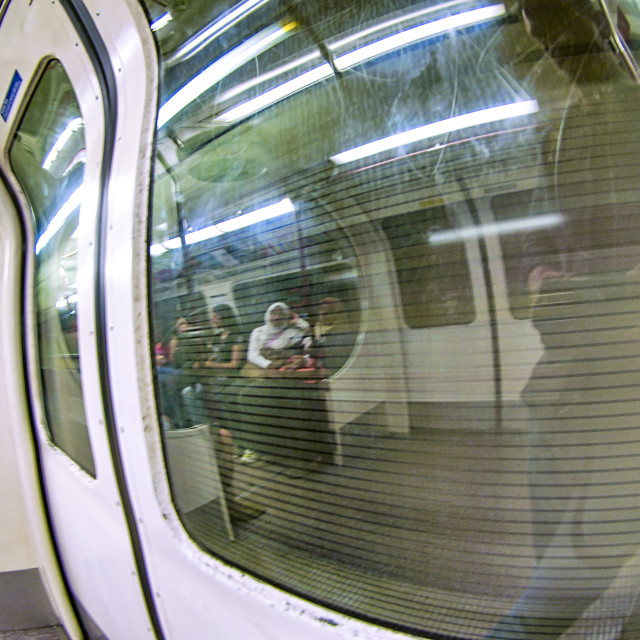 "INSIDE A SUBWAY TRAIN" stock image