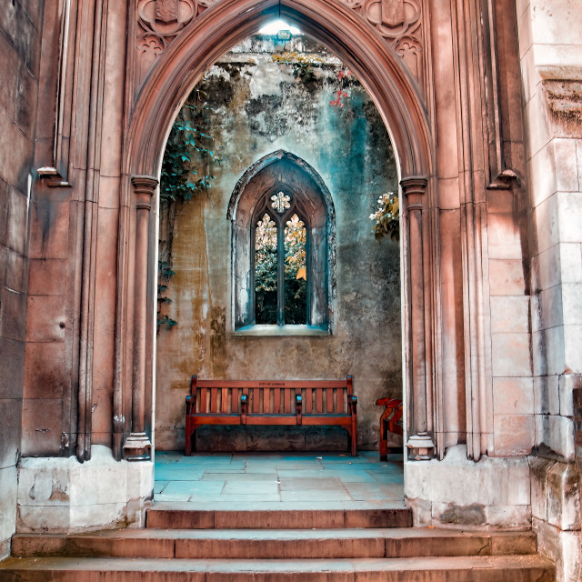 "ST DUNSTAN IN THE EAST ENTRANCE" stock image