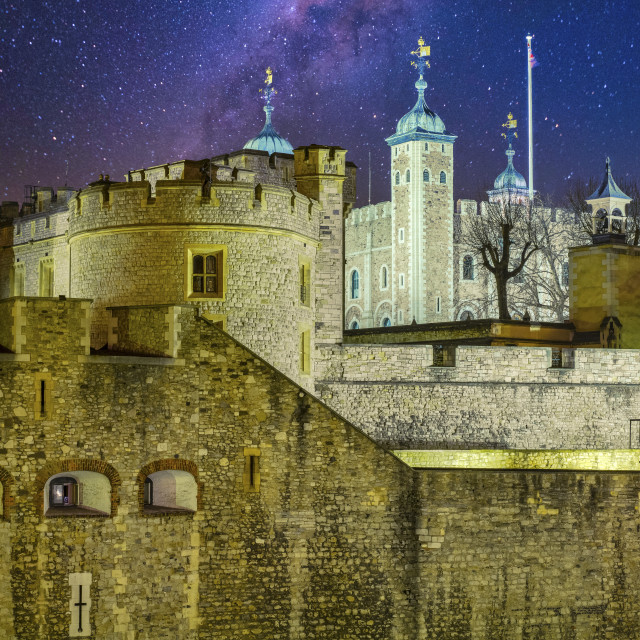 "TOWER OF LONDON AT NIGHT" stock image