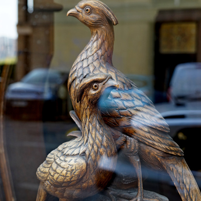 "Peacock carved in wood" stock image