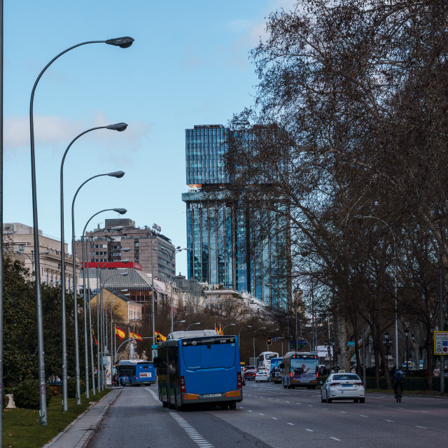 "Paseo of The Prado and Colon Towers in Madrid" stock image