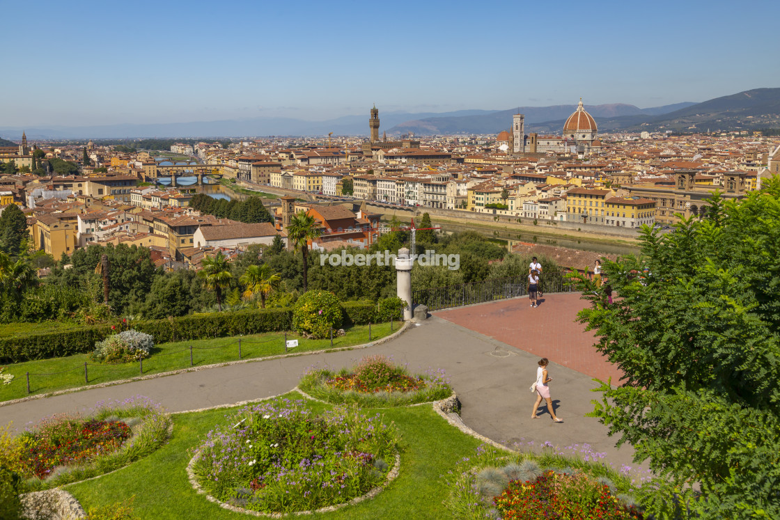 "View of Florence seen from Piazzale Michelangelo Hill, Florence, Tuscany,..." stock image