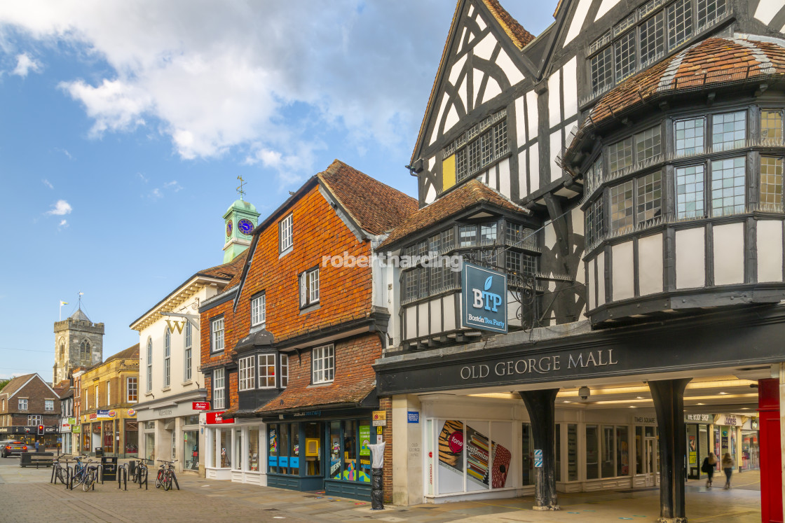 "View of Old Geaorge Mall, shops and bars on High Street, Salisbury,..." by robertharding - $62.60 "View of Old Geaorge Mall, shops and bars on High Street, Salisbury,..." stock image