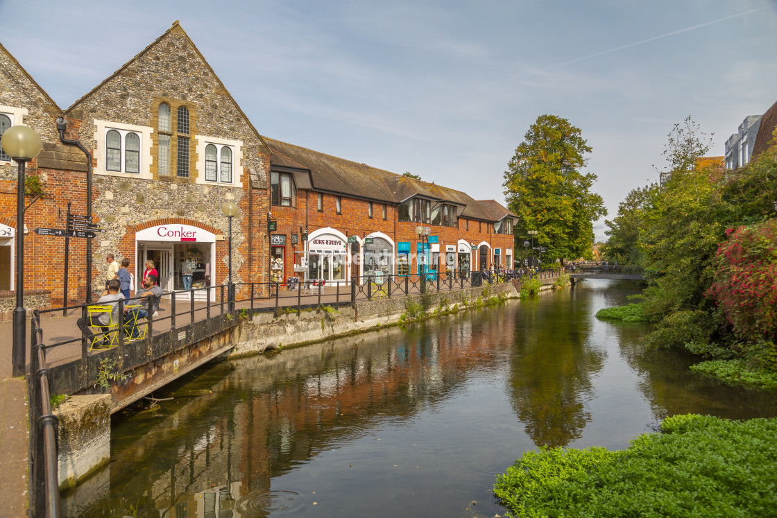 "View of The Maltings and River Avon, Salisbury, Wiltshire, England, United..." stock image