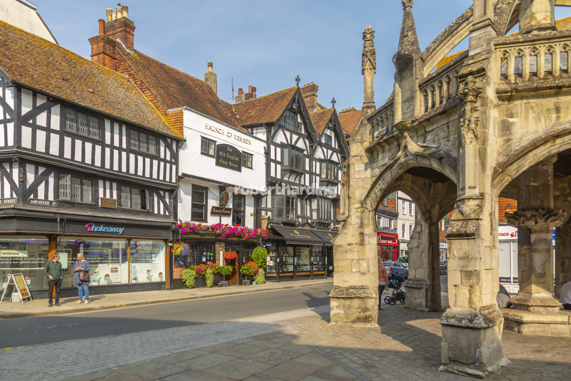 "View of Poultry Cross and Minster Street, Salisbury, Wiltshire, England,..." by robertharding - $62.60 "View of Poultry Cross and Minster Street, Salisbury, Wiltshire, England,..." stock image