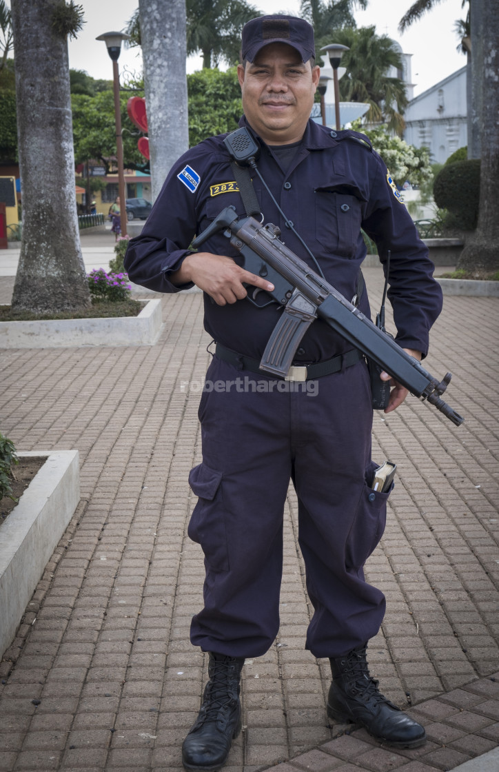 "An armed policeman in El Salvador" stock image