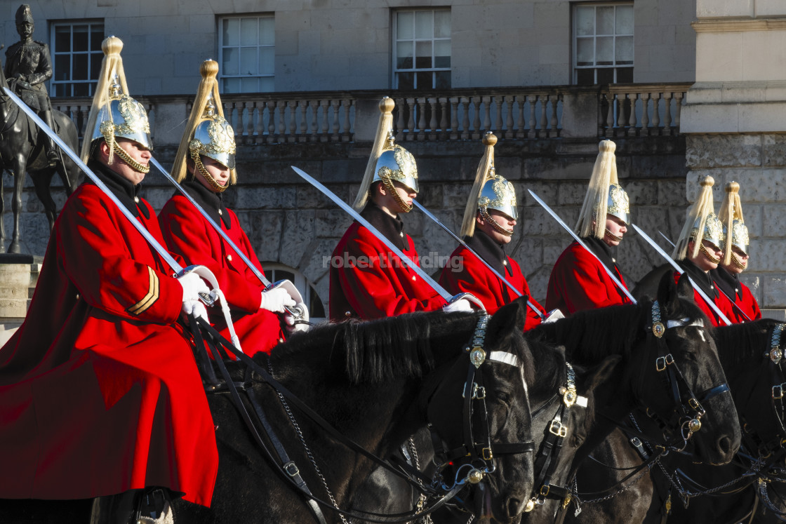 "Soldiers of the Queen's Lifeguard at the Changing of the Guard on Horse..." stock image