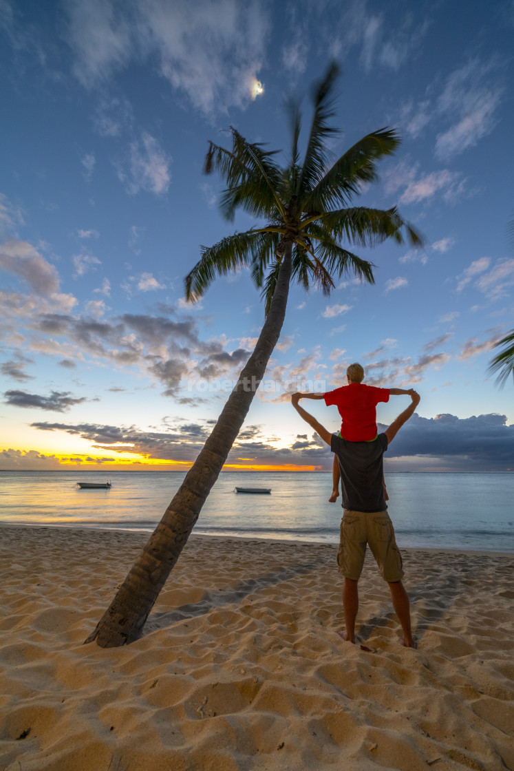 "Rear view of cheerful father holding his son on neck standing on tropical..." by robertharding - $62.60 "Rear view of cheerful father holding his son on neck standing on tropical..." stock image