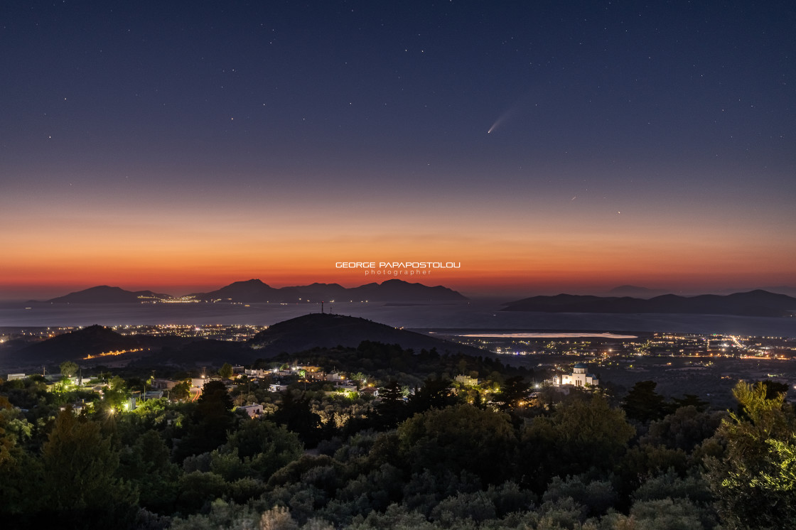 "Comet Neowise over Kos island" stock image