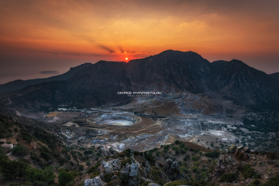 "Volcano of Nisyros at Sunset momet" stock image