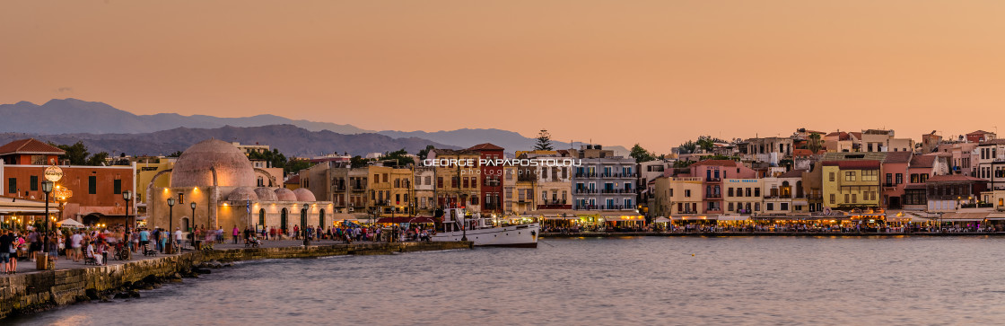 "Chania old port panorama" stock image