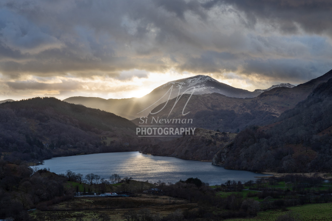 "Sun Setting Over Llyn Gwynant" stock image