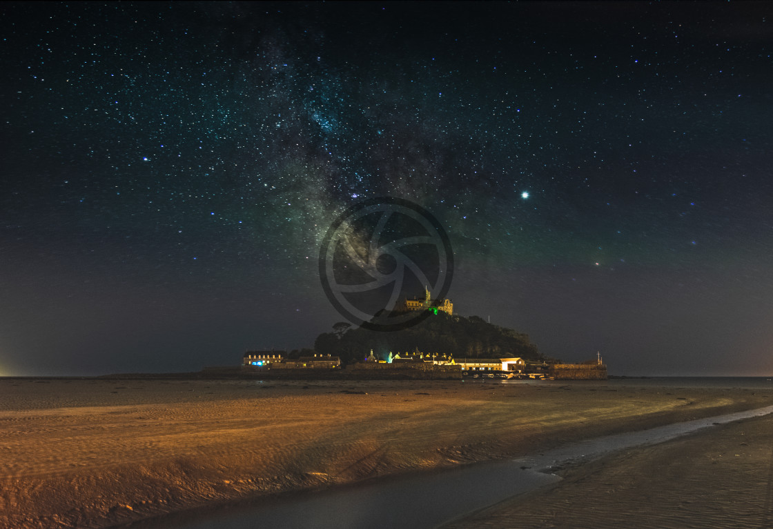 "Milky-Way over St Michaels Mount from the beach" stock image