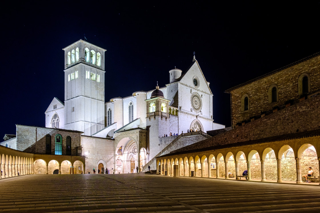 "Basilica of Saint Francis at night" stock image