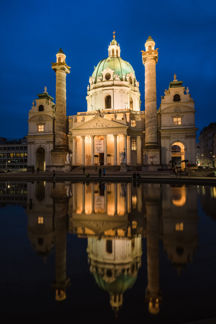 "Karlskirche at dusk" stock image