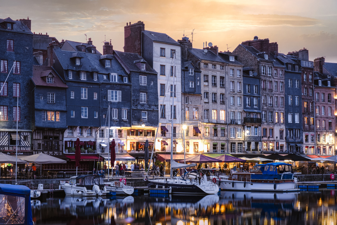 "Honfleur at sunset" stock image