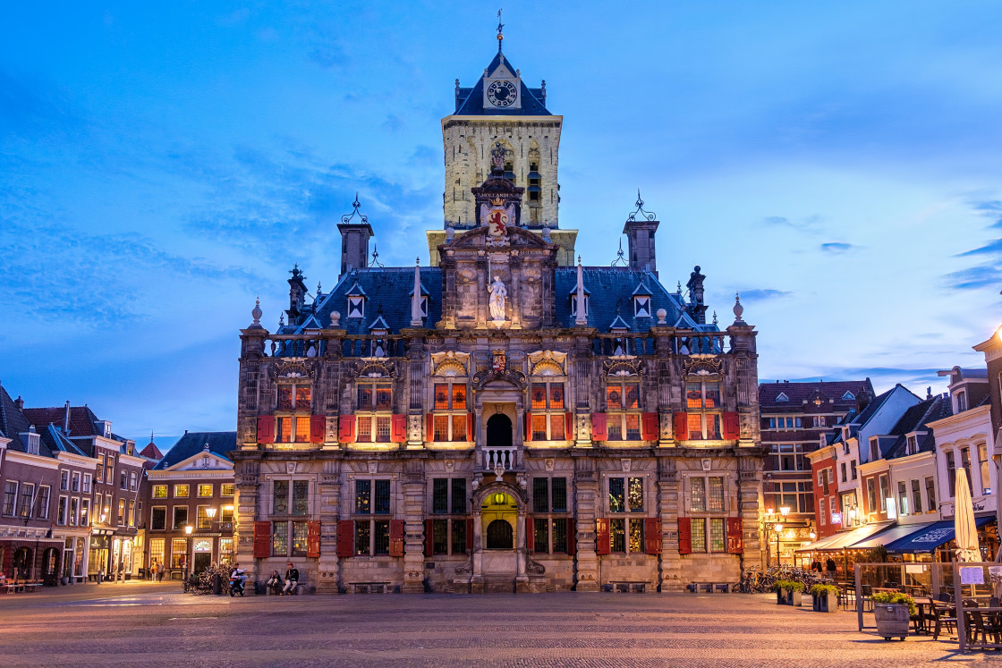 "City Hall of Delft at twilight" stock image