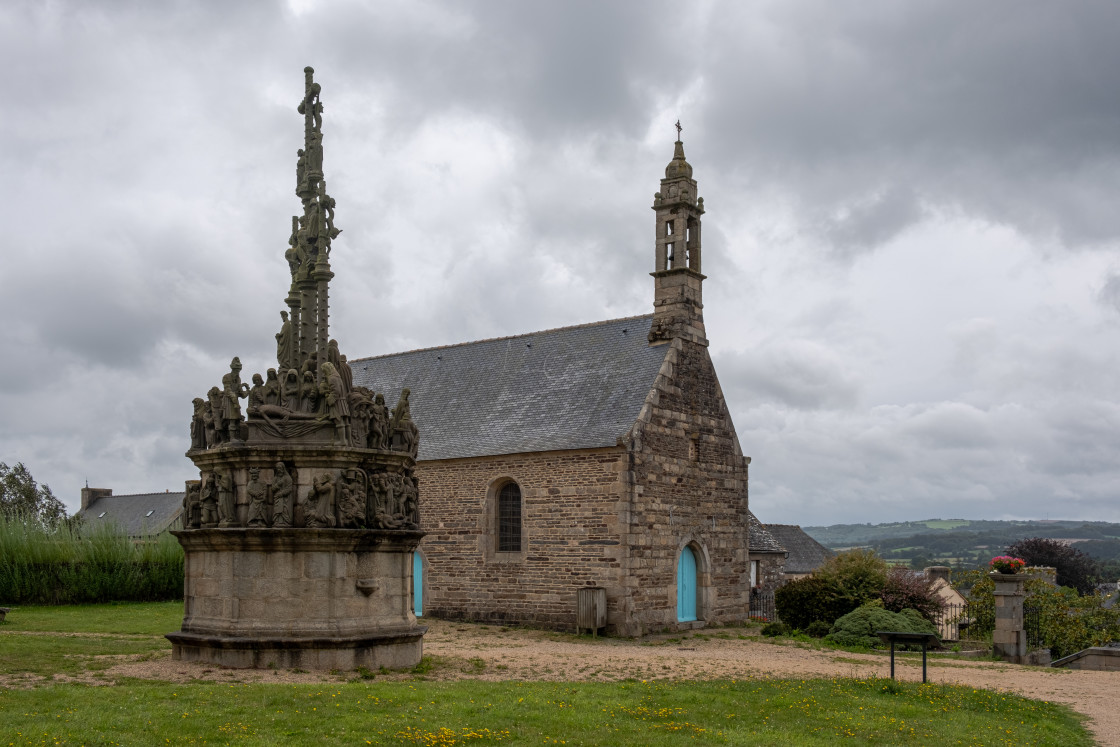 "Plougonven calvary under stormy skies" stock image