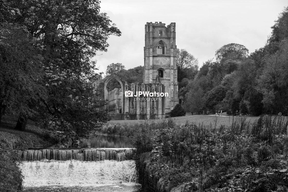 "Black and White Fountains Abbey" stock image