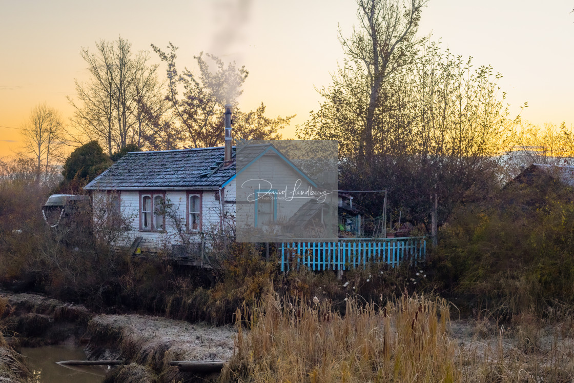 "Crisp Mornings at the Cabin" stock image