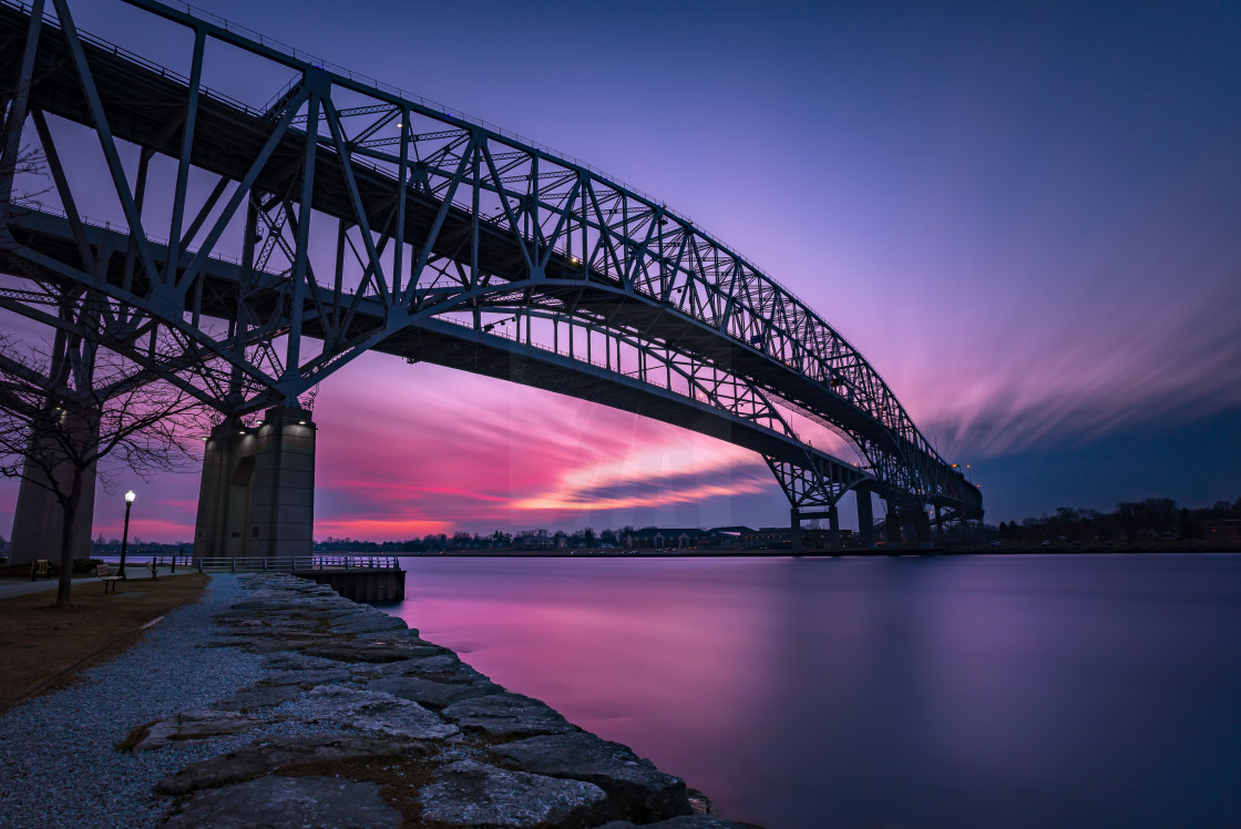 "Bluewater Bridge Sunset in Sarnia Ontario Canada" stock image