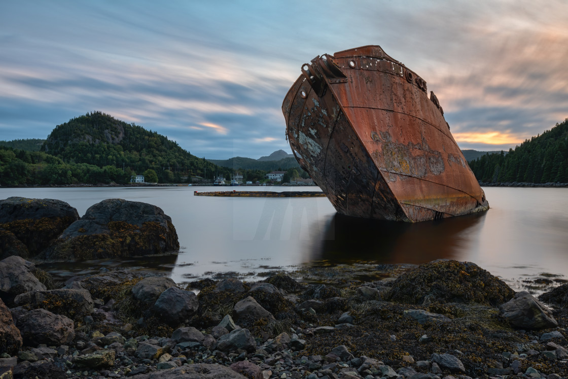 "Sunset on the SS Charcot in Conception Bay, Newfoundland Canada" stock image