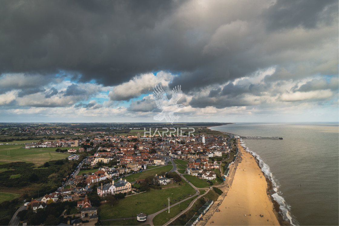"Stormy clouds over Southwold" by Harrier Aerial Photography - £20.00 "Stormy clouds over Southwold" stock image