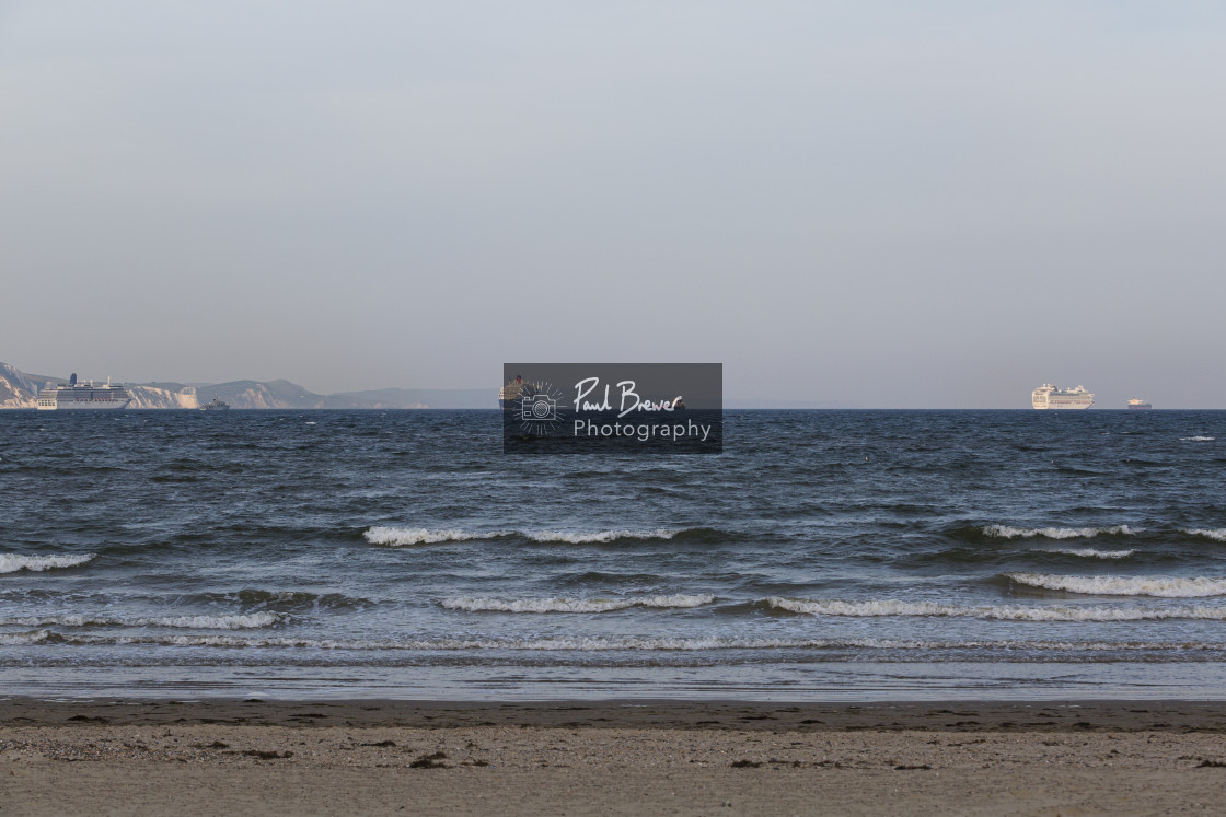 "Cruise Ships Moored off the Weymouth Coast during the Covid Pandemic 2020" stock image