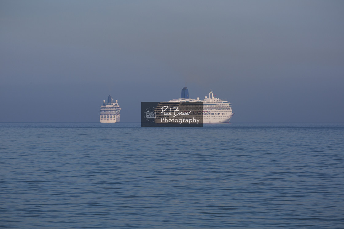 "Cruise Ships Moored off the Weymouth Coast" stock image