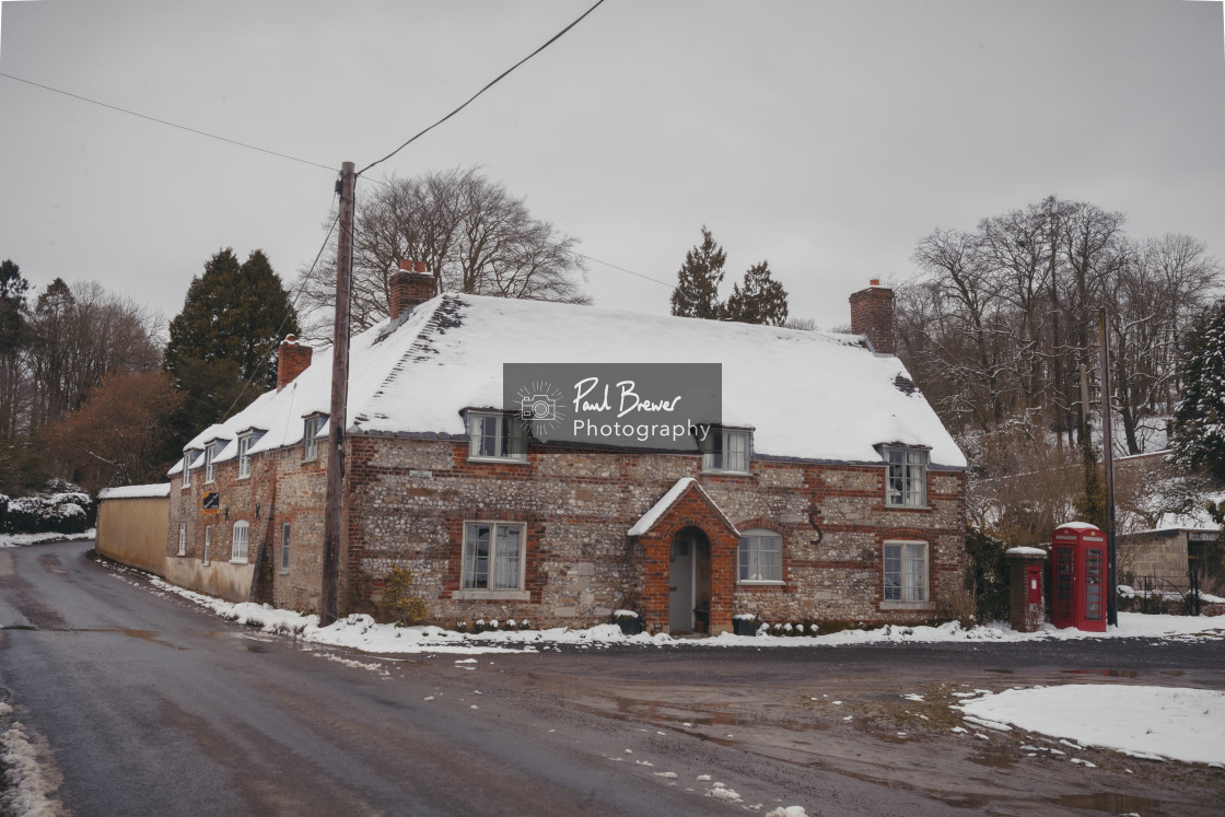 "The Village of Turnworth Covered in Snow" stock image