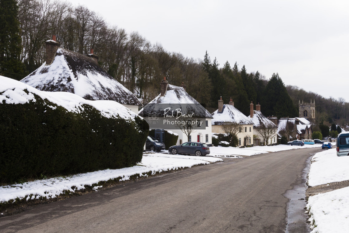 "Milton Abbas in Winter" stock image