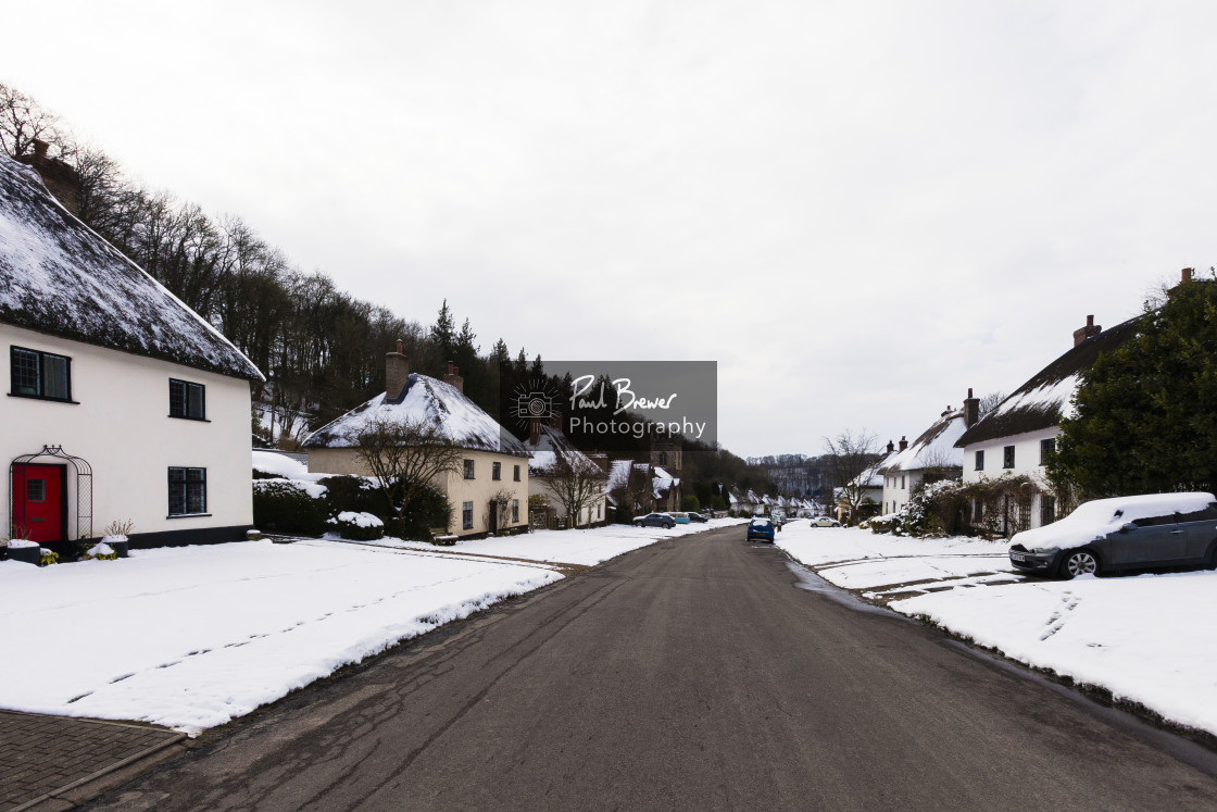 "Milton Abbas in Winter" stock image