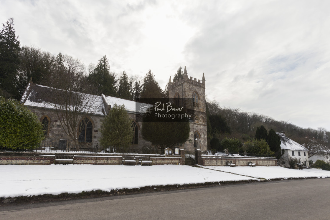 "Milton Abbas Church St James in Winter" stock image